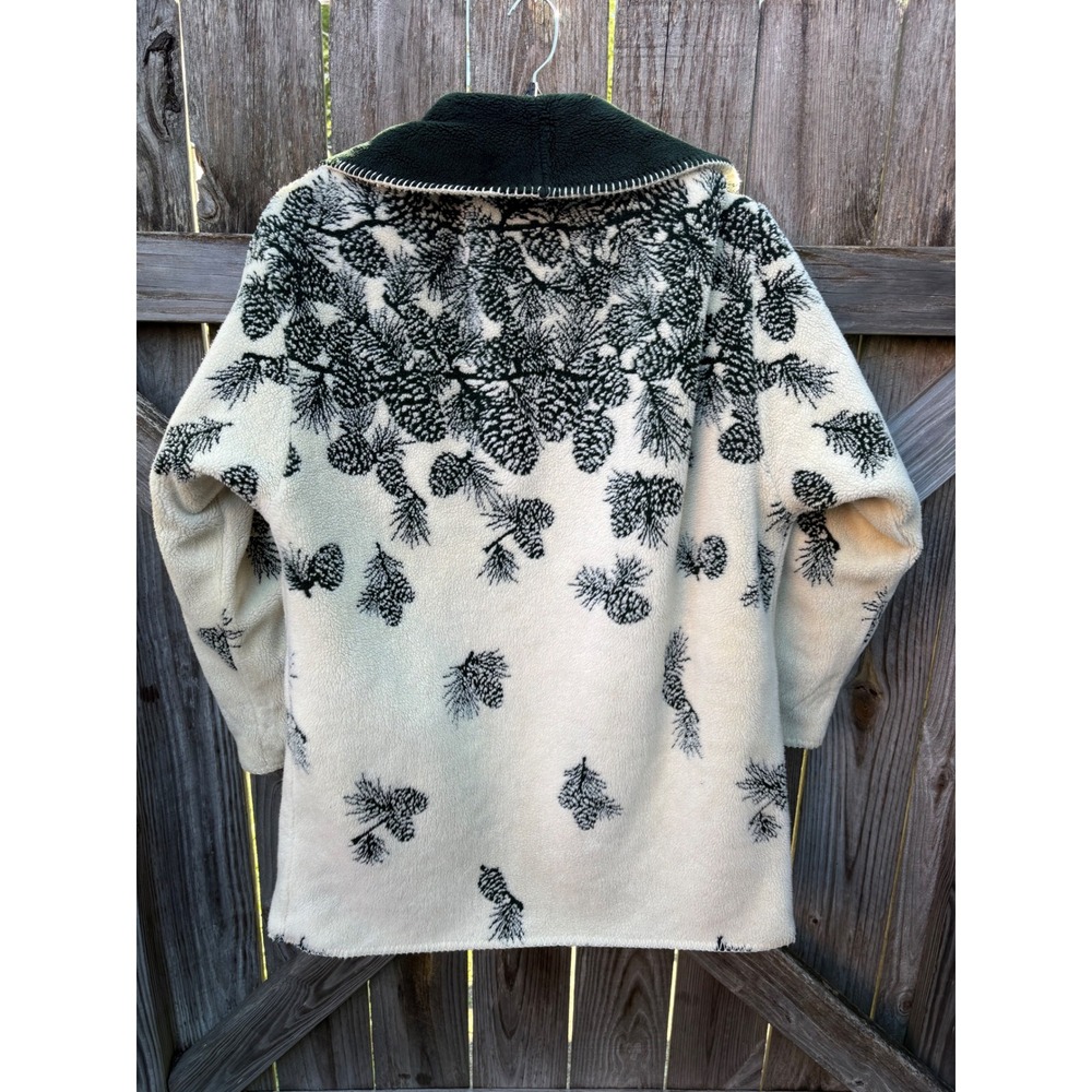 VTG Denali Reversible Fleece Jacket Green Pine Cone Print Shawl Collar Coat XL